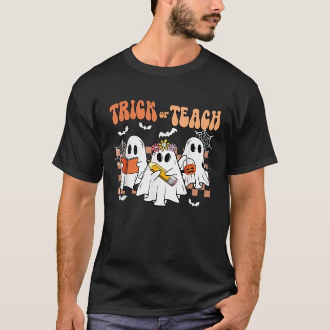 T-shirt Funky Ghost Teacher Trick Ou Enseigner Lire Plus D (Devant)