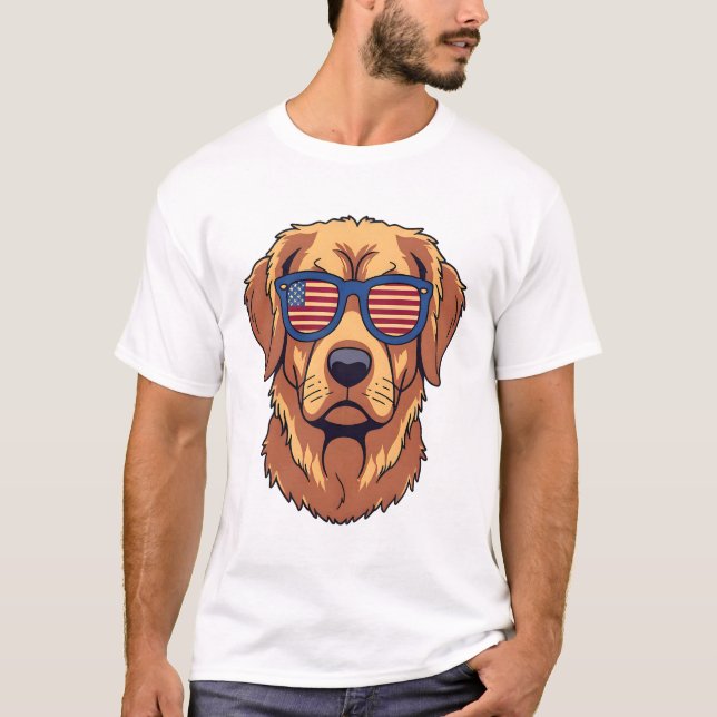 T-shirt Funky Great Pyrenees / Golden Retriever Merica (Devant)