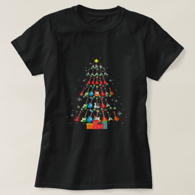 T-shirt Funky Guitar Noël Arbre de Noël Lumières Fêtes Pa (Design devant)