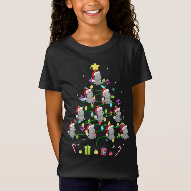 T-Shirt Funky Hippo sapin de Noël Couleur Led Light (Devant)