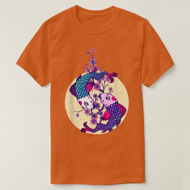 T-shirt Funky Koi Fish Fuji Mountain Sakura Tree Cherry Bl (Design devant)