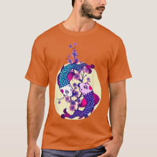 T-shirt Funky Koi Fish Fuji Mountain Sakura Tree Cherry Bl