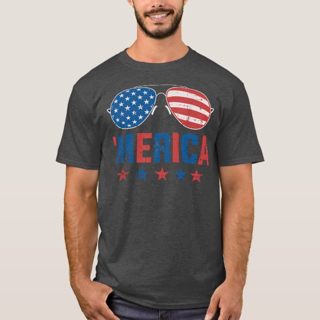T-shirt Funky Merica avec lunettes de soleil USA Drapeau 4 (Devant)