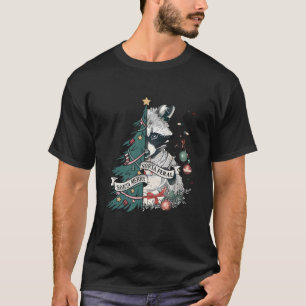 T-shirt Funky Noël Sorta Merry Sorta Feral Raccoon Xm