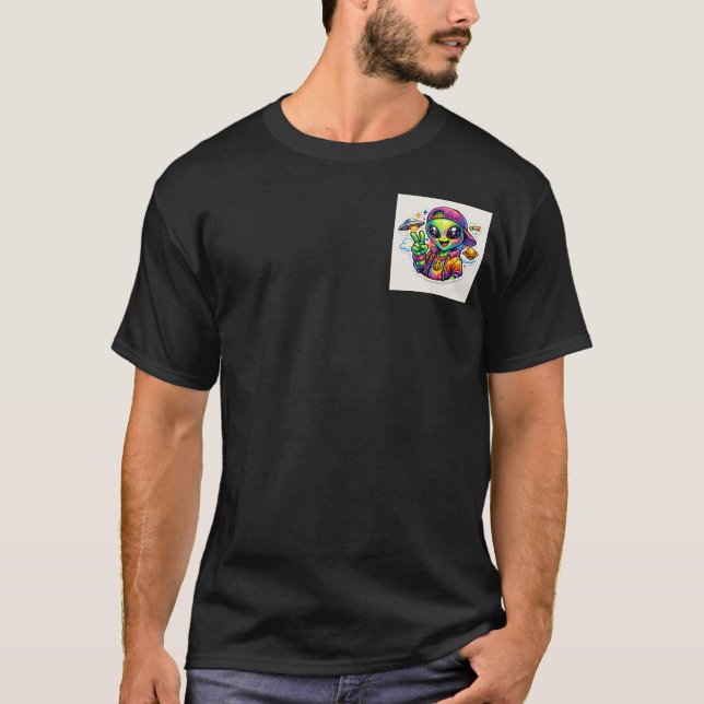 T-shirt Funky Peace Alien : Graphique Autocollant Animé (Devant)