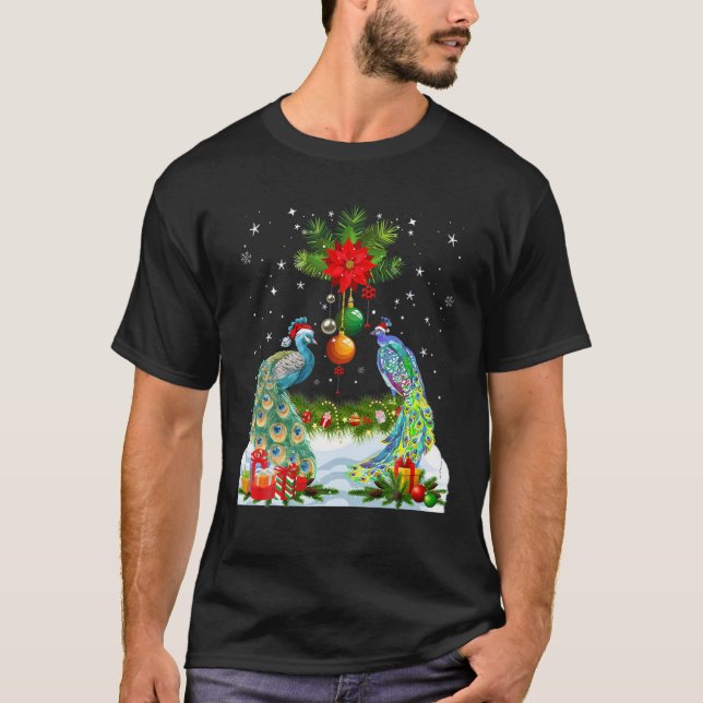 T-shirt Funky Peacock Christmas Tree (Devant)