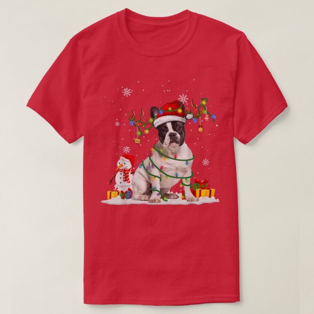 T-shirt Funky Père Noël Français Bulldog Reindeer Fairy Li (Design devant)