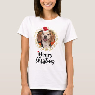 T-shirt Funky Pet Photo Red Santa Hat Snowflakes Noël