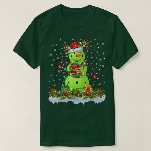 T-shirt Funky Pickleball Snowman Xmas Lights Pickleball Ch (Design devant)