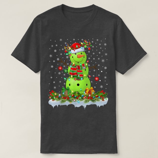 T-shirt Funky Pickleball Snowman Xmas Lights Pickleball Ch (Design devant)