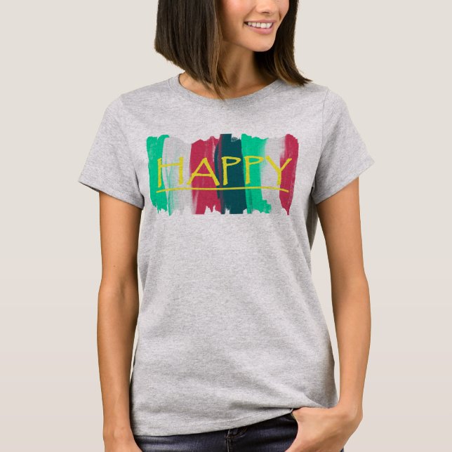 T-shirt funky rayures rose turquoise joyeux (Devant)