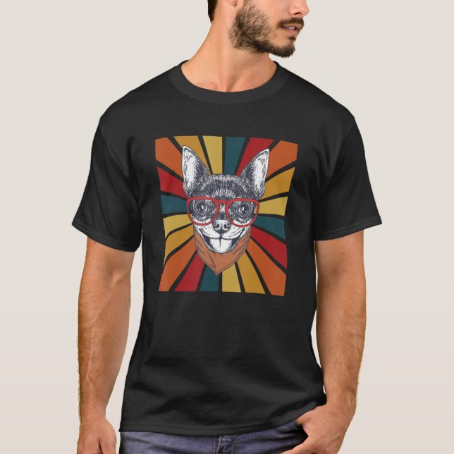 T-shirt Funky Retro Chihuahua Avec Lunettes De Soleil Colo (Devant)