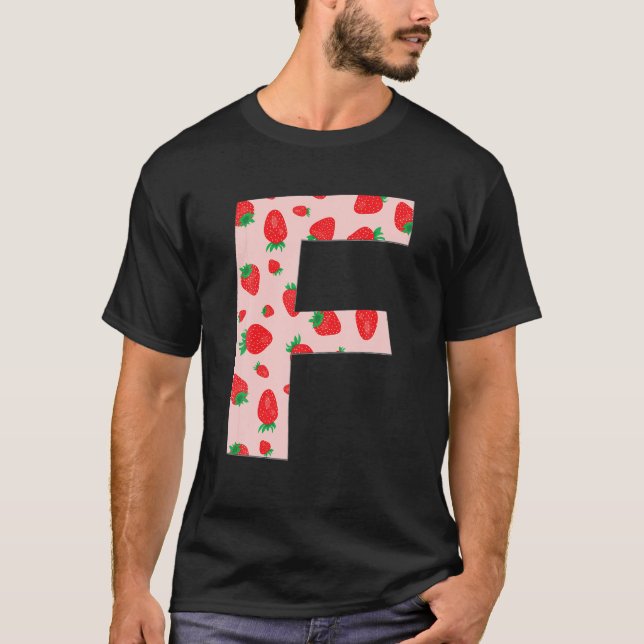 T-shirt Funky rose fraise Lettre initiale Monogramme F Gi (Devant)