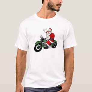 T-shirt Funky Santa Claus sur Green Vintage Motorbike