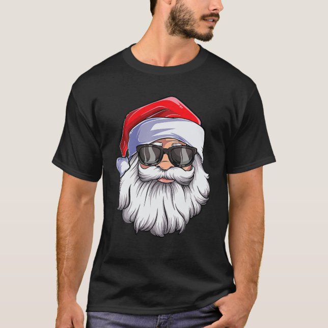 T-shirt Funky Santa Claus Visage Lunettes De Soleil Avec B (Devant)