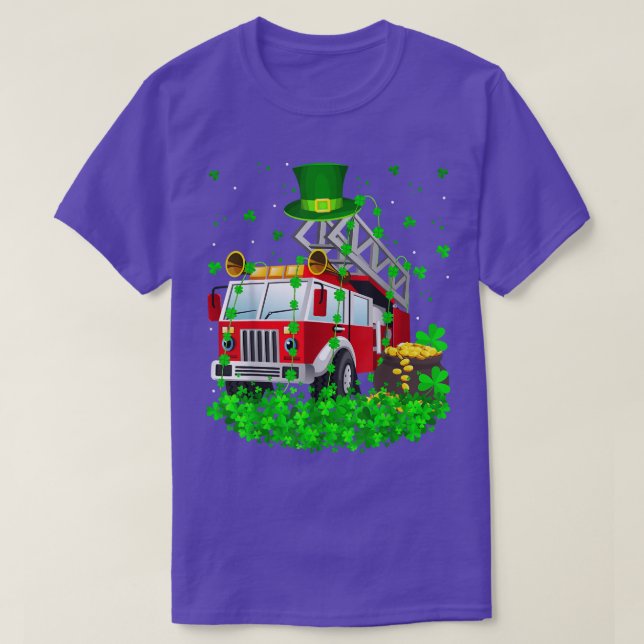 T-shirt Funky Shamrock Leprechaun Casquette Fire Truck St (Design devant)