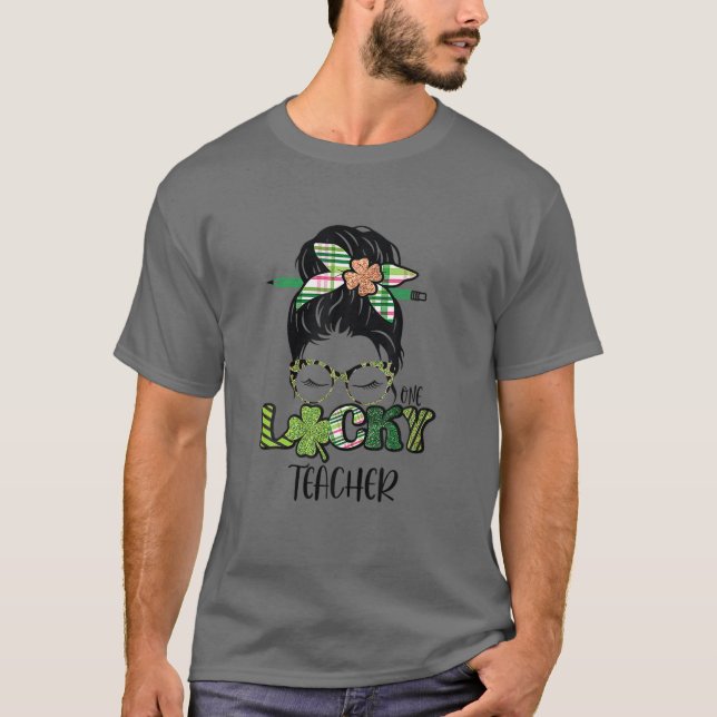 T-shirt Funky Shamrock One Lucky Teacher Jour de la Saint  (Devant)