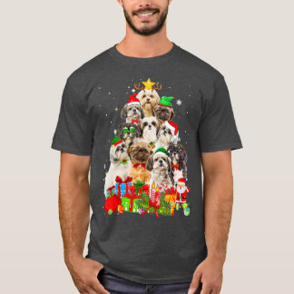 T-shirt Funky Shih Tzu Christmas Tree Lights Chien chiot