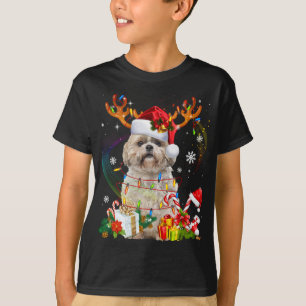 T-shirt Funky Shih Tzu Reindeer Noël Lumières