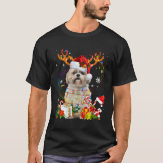 T-shirt Funky Shih Tzu Reindeer Noël Lumières