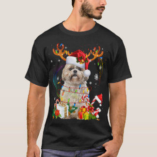 T-shirt Funky Shih Tzu Reindeer Noël Lumières