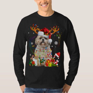 T-shirt Funky Shih Tzu Reindeer Noël Lumières