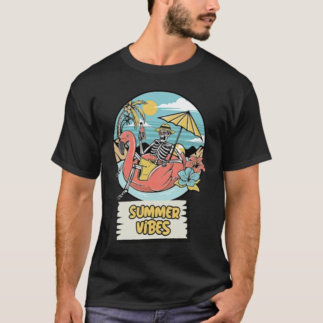 T-shirt Funky Summer Vibes Hawaii Skeleton Holiday Beach S (Devant)