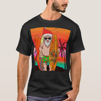 T-shirt Funky Surfer Père Noël coucher de soleil d'été Noë