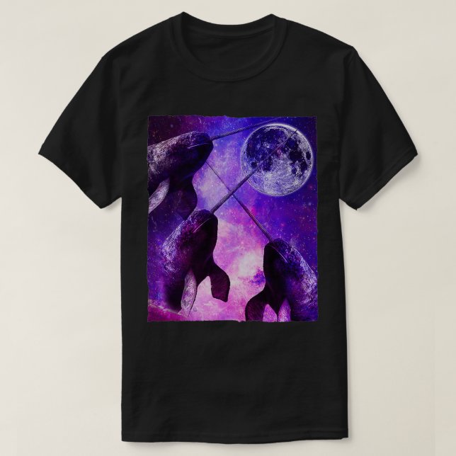 T-shirt Funky Three Narwhal Moon Howl Wolf Parody Premium (Design devant)
