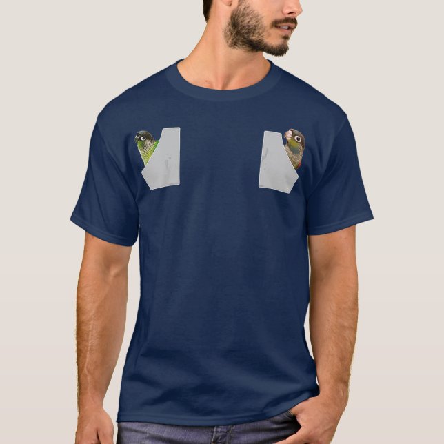 T-shirt Funky Vert Joue Conure Chemise Cute Poche (Devant)