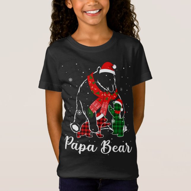 T-Shirt Funky Vert Rouge Plaid Papa Ours Correspondant Pyj (Devant)