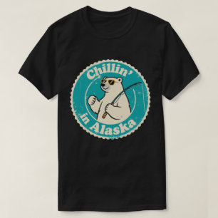T-shirt Funky Vintage Alaska Chillin Polar Bear Fishing