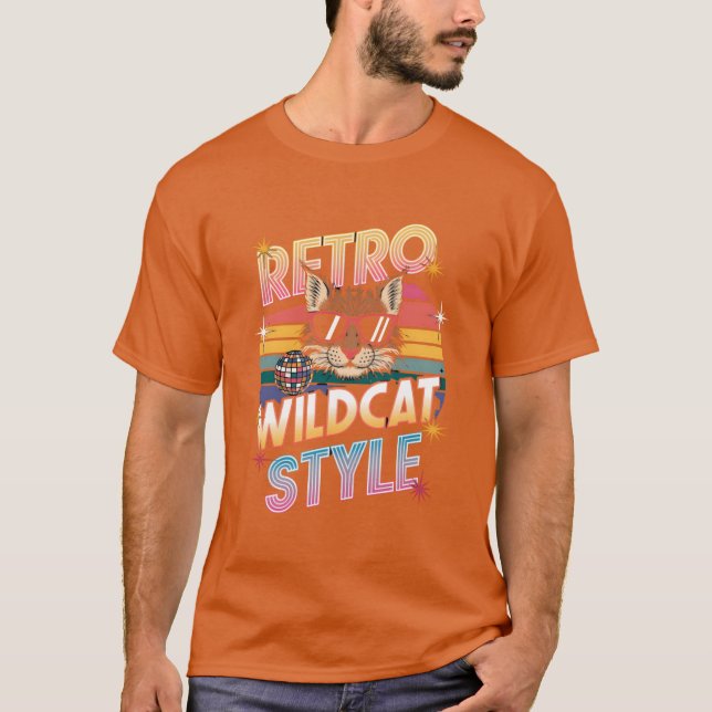 T-shirt Funky Wildcat in Sunglasses Retro 80s Style family (Devant)