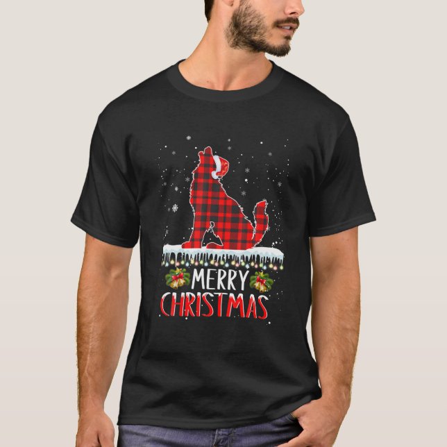 T-shirt Funky Xmas Père Noël Red Plaid Wolf Christmas Paja (Devant)