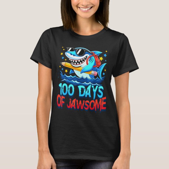 T-shirt Funny 100 Days Of Jawsome Shark Kids Boy 100th Day (Devant)