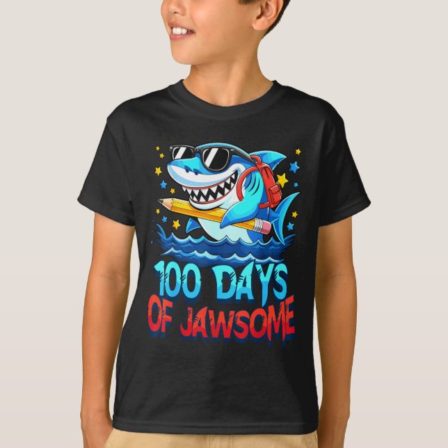 T-shirt Funny 100 Days Of Jawsome Shark Kids Boy 100th Day (Devant)