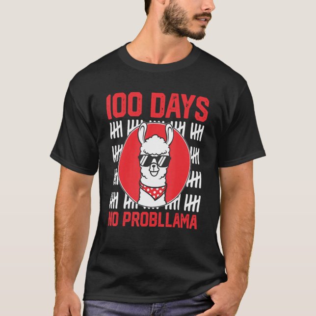T-shirt Funny 100 Days Of School No Prob-llama Llama Teach (Devant)