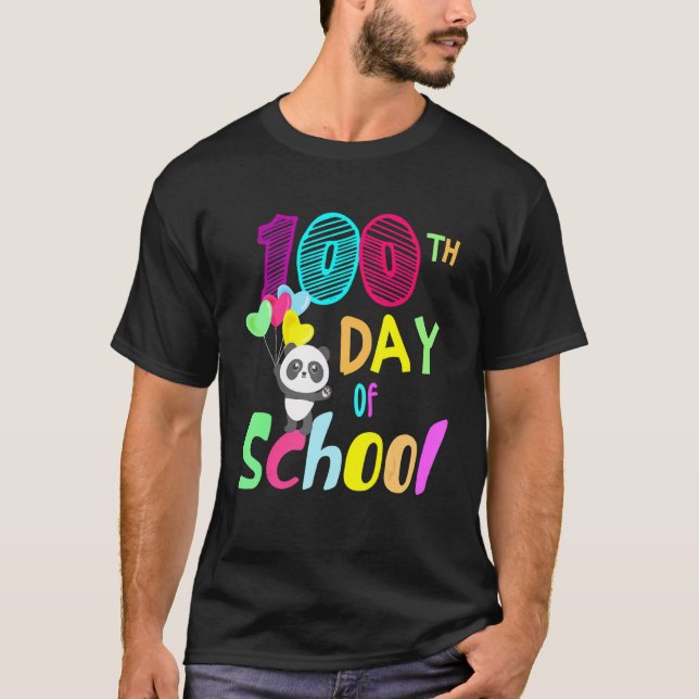 T-shirt Funny 100th Day Of School Cute Panda Teachers Stud (Devant)
