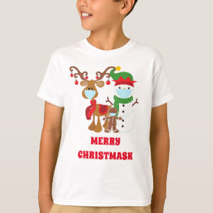 T-shirt Funny 2020 Reindeer Snowman Masques visage Christm