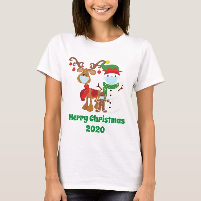 T-shirt Funny 2020 Reindeer Snowman Masques visage Noël (Devant)