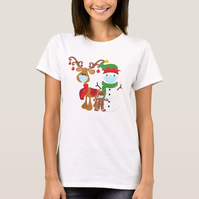 T-shirt Funny 2021 Reindeer Snowman Masques visage (Devant)