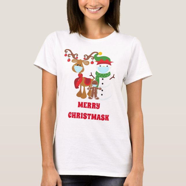 T-shirt Funny 2021 Reindeer Snowman Masques visage Christm (Devant)