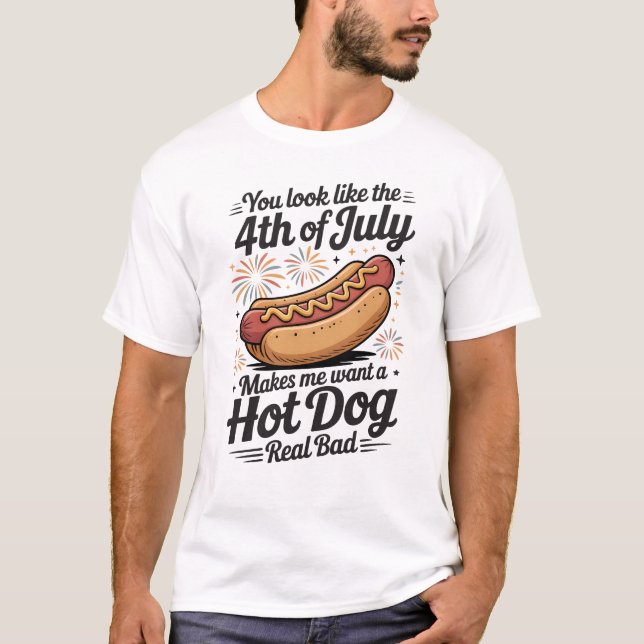 T-shirt Funny 4th of July Hot Dog (Devant)