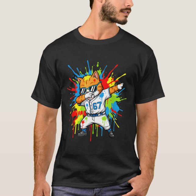 T-shirt Funny 67 Baseball Dabbing Cat 6 7 Dripng Ice Cream (Devant)