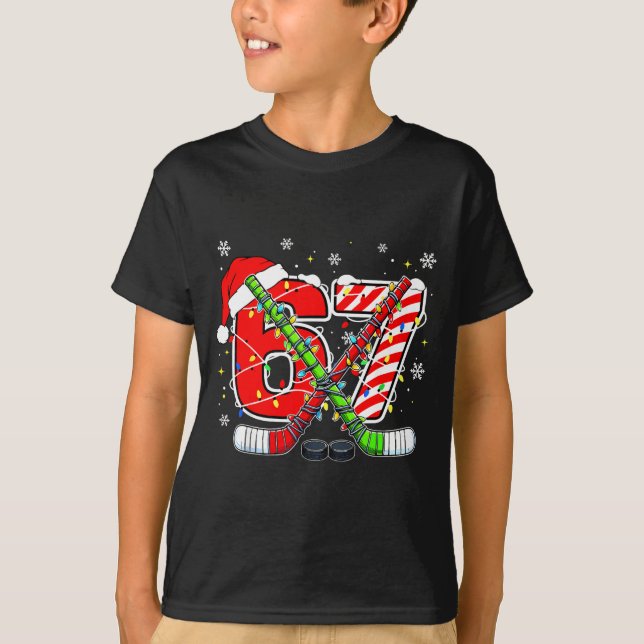 T-shirt Funny 67 Santa Hat Candy Cane Ice Hockey Six Seven (Devant)