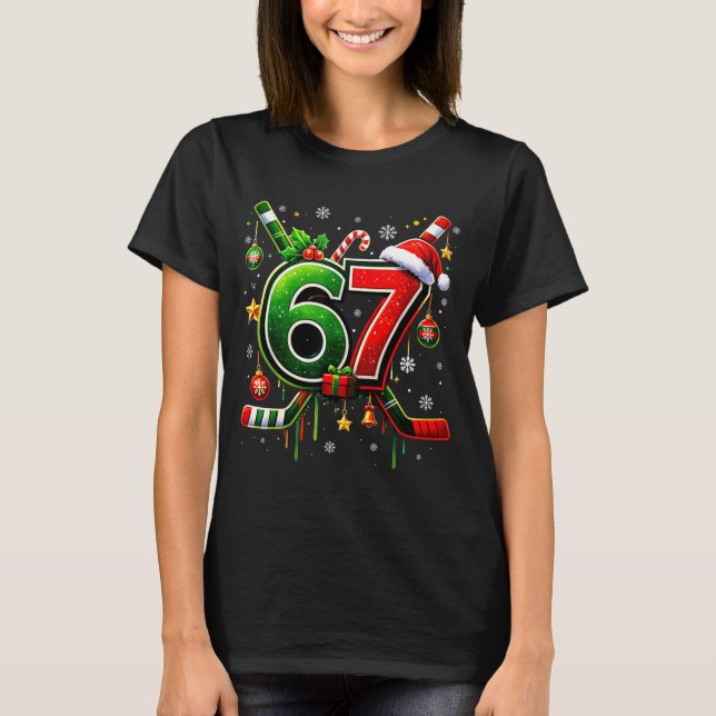 T-shirt Funny 67 Six Seven Christmas Ice Hockey  (Devant)
