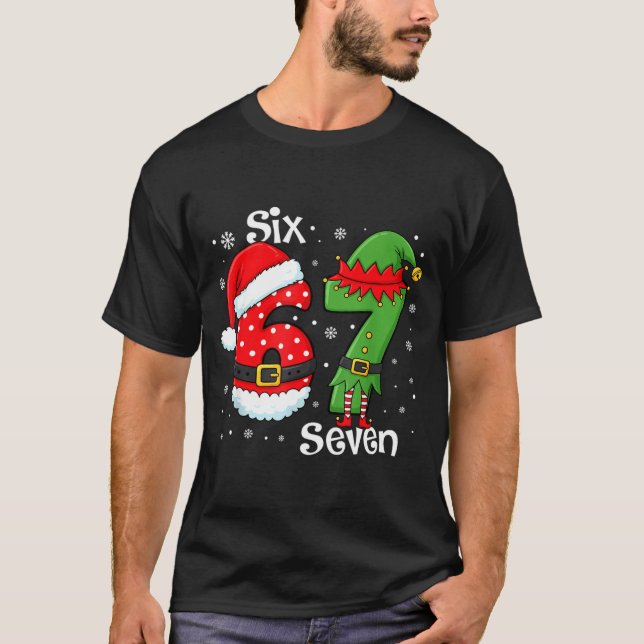 T-shirt Funny 67 Six Seven Meme 6 7 Elf Santa Christmas Pa (Devant)