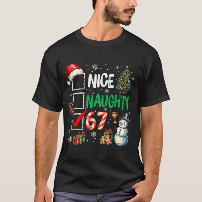 T-shirt Funny 6-7 Meme Nice Naughty 67 Christmas Brain Rot (Devant)