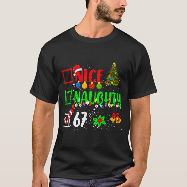 T-shirt Funny 6-7 Meme Nice Naughty 67 Christmas Brain Rot (Devant)