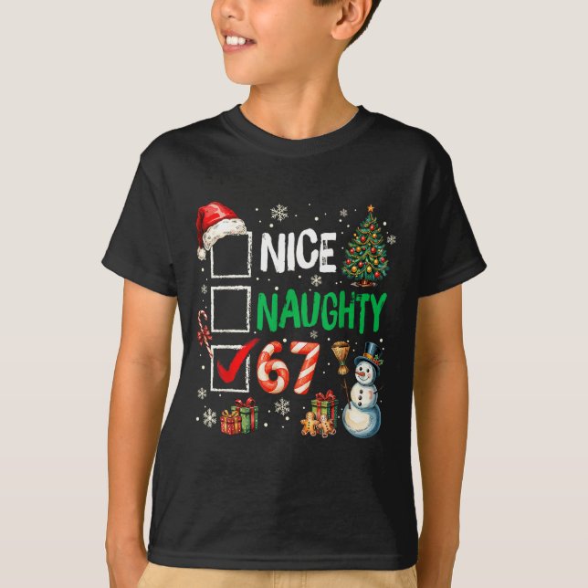 T-shirt Funny 6-7 Meme Nice Naughty 67 Christmas Brain Rot (Devant)